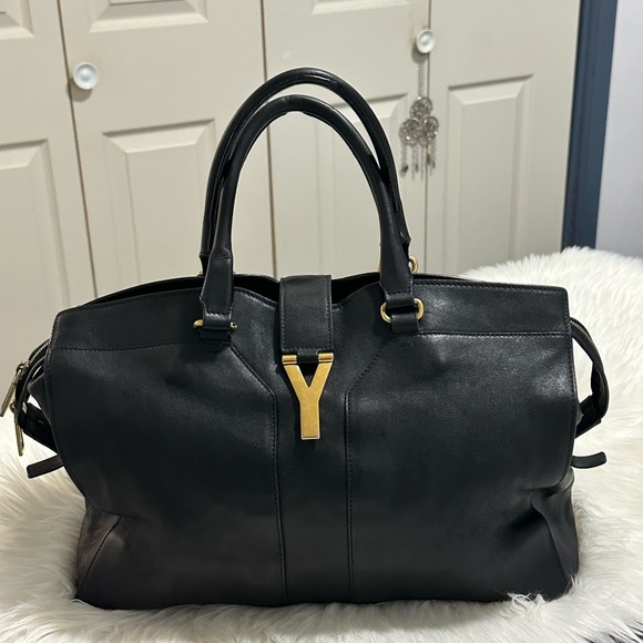 Yves Saint Laurent Handbags - Yves Saint Laurent Black Leather Chyc Cabas Hand Bag  with Gold Accent
